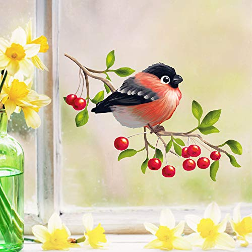 Wandtattoo Loft Fensterbilder Frühling Gimpel Motiv – A4 Bogen, Wiederverwendbar – Frühlingsdeko Fenster Kinderzimmer, Frühlingsbild Fenster, Fensterdeko Frühling, Fensterfolie Frühling Selbstklebend