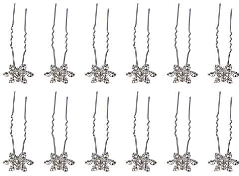 Minkissy 12 Stück Kristall Schneeflocke Haarspangen | U-Förmige Braut Haarnadeln Weiß | Elegante Kopfbedeckung für Hochzeit, Party & Weihnachten | Perfekt für Frauen und Mädchen