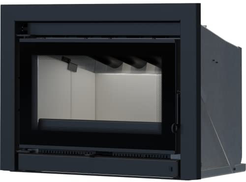 KRATKI KDZ Geschlossener Kassetten-Kamineinsatz BImSchV2-konform 6kW Abgasauslass fi 150mm Schwarzer Stahl mit dekorativer Glasscheibe Thermotec-Auskleidung 73x52cm