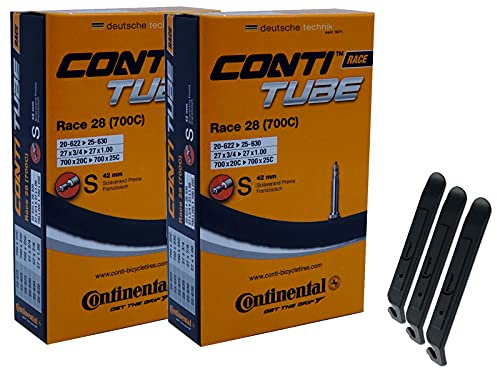 pneugo! Set 2 x Continental Fahrradschlauch 28 Zoll Sclaverand 20-622/25-630 (Race) + 3 Reifenheber