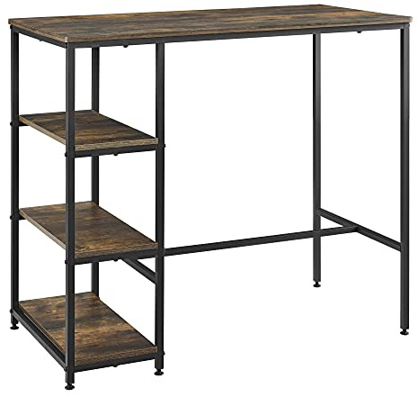 [en.casa] Bartisch Växjö 100x109x60cm Bartresen mit 3 Ablagen Stehtisch Tresentisch Stahlgestell Dunkler Holzton