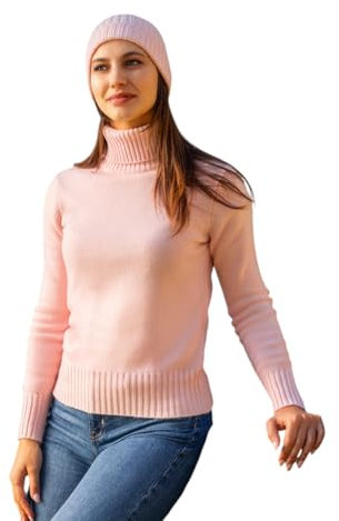 Marenza Maglia Collo Alto Donna Misto Cashmere Doppio Filo Made in Italy (L, Rosa)