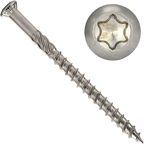 OPIOL QUALITY® Terrassenschrauben mit CUT-Spitze TORX TX 5x80 mm aus Edelstahl C1 (1000 Stück) u. Schneidkerbe Innensechsrund Holzgewinde Terrassenbau