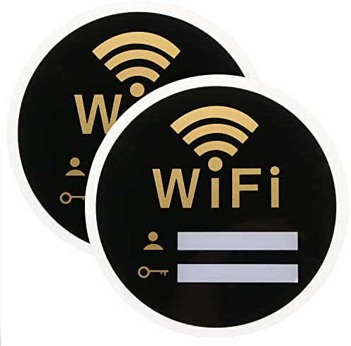 ONLYKXY 2 cartelli in acrilico con password WiFi, 10 x 10 cm, autoadesivi, per casa o luoghi pubblici (rotondo), nero