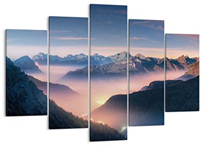Mehrteilige Bilder auf Leinwand 150x100cm Leinwandbild Berge Wolken Nebel Groß XXL Wanddeko Bild Schlafzimmer Set 5 teilige Wandbilder Dekoration Wohnzimmer Canvas Wand Kunstdruck Art EA150x100-5004