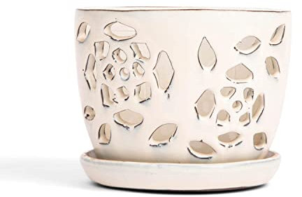 rePotme Vaso per orchidee in ceramica con ritaglio floreale da 5 pollici (diamante bianco)