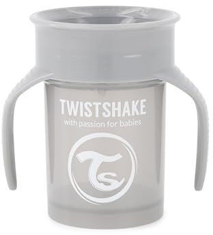 Twistshake 360 Tasse | Baby-Schnabeltasse mit 360°-Trinkrand - 230 ml | Lernbecher für Kinder mit Henkeln | Auslaufsicherer Trinkbecher für Kleinkinder | BPA-frei | 6+ Monate | Grau