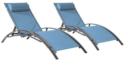 Happy Garden Satz von 2 Liegen Galapagos aus blaugrauem Textilene - Aluminium anthrazitgrau