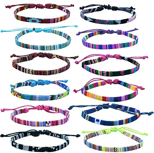 Lot de 12 bracelets d'amitié tressés VSCO réglables en corde tressée pour femme, bijoux de surfeur en corde tressée bohème pour homme, bracelets esthétiques pour adolescents, 7 inch, Tissu, Sans