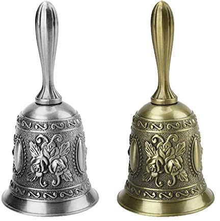 JINXIAN 2 Stück HandgIocke Klassische Zinklegierung Resturant Service Glocke WeihnachtshandglockeTischglocke Mahlzeitglocke Handklingel für Bell Warnung Abendessen am Empfang Hotelservice