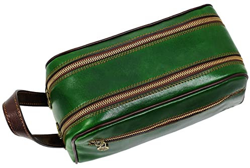 Kulturbeutel Leder Herren - Kosmetikbeutel - Waschtasche für Männer - 100% Echtleder - Hochwertige Kosmetiktasche Mann - Time Resistance Grün