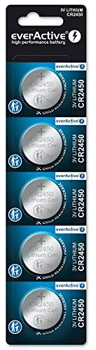everActive CR2450, 3 V, 5 x Lithium Button Cell Batteries, Most Powerful Battery, 10 Year Shelf Life, Pack of 5-1 Blister Card