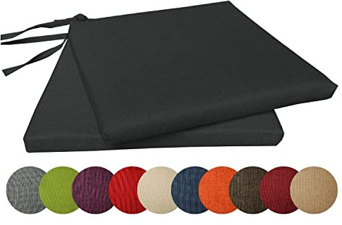 chilly pilley 2X Gartenkissen Stuhlkissen Set Gartenstühle Stuhlauflage Sitzkissen Sitzpolster Auflage Gartensitzkissen Garten Kissen (2er Set, Schwarz)