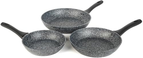 Salter BW11459BRMFOB Megastone Thermo Collar 3 Piece Frying Pan Set, 9 X Longer Lasting Non-Stick, Corrosion & Scratch-Resistant Forged Aluminium, Heat Indicator Collar, Metal Utensil Safe, 20/24/28cm