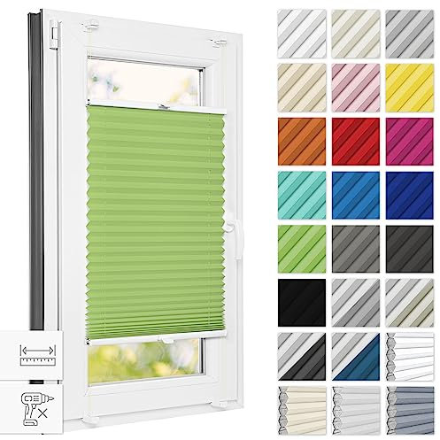 Estika Plissee ohne Bohren 30 cm x 120 cm - Pistazien - Bruchfeste Klemmhalter, Plissee klemmfix, Rollos für Fenster ohne Bohren, Jalousien Fenster für innen, Raffrollo, Fenster plissee