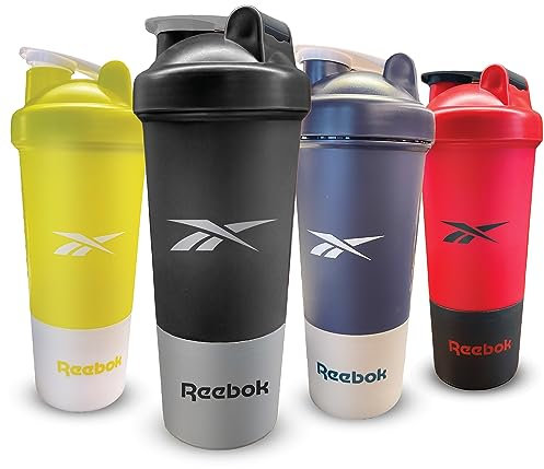 Reebok Shaker au design athlétique – Bouteille shaker de 500 ml – Bouteille shaker de protéines – Bouteilles shaker pour salle de sport, course à pied, randonnée, etc. – Sans BPA (noir)