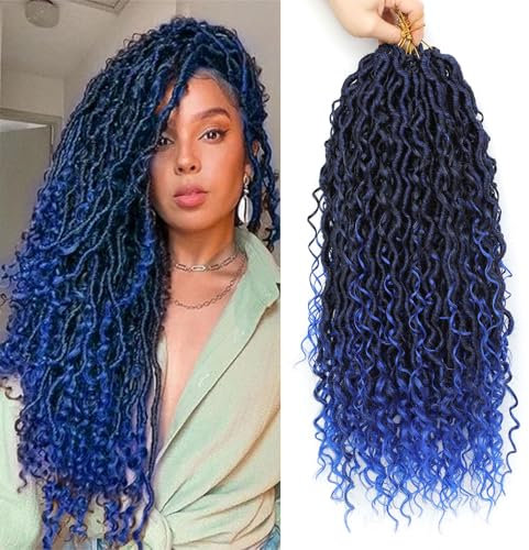 8 Paquets Fausse Locks Crochet Braids 45.72 cm Crochet Locks 1B/Blue Soft Locs Bohemian Crochet Braids Meches 12Supports/Paquet Dreadlocks Extension Naturel (1B/Blue#)