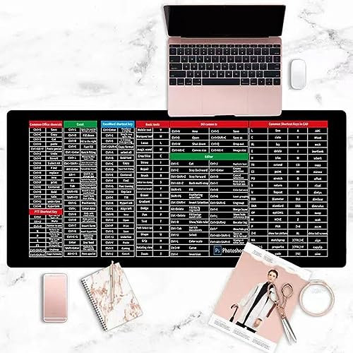 HoGeGe Anti-Slip Mat English Shortcut Keys Gaming Pad Office Supply,Large Gaming Mouse Pad Desk Mat Office Software Shortcuts Mousepad with Personalized Design Extended (900 * 400mm)