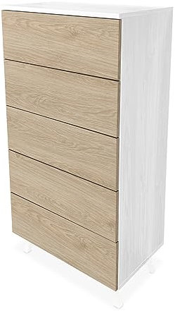 Somnia Descanso - Sinfonier con 5 Cajones y con Patas, Cómoda Cajonera Dormitorio Modelo Elda, Colores Andersen-Roble, Medidas: 60 cm Ancho x 118,5 cm Alto x 37,8 cm Fondo