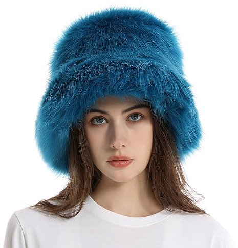 Warme Bucket Hat Damen Fluffy Eimer Hut Kunstpelz Flauschige Fischerhüte Plüsch Eimer Hut Flauschige Bucket Hat Fischerhüte Anglerhut Schlapphut Freizeithut Damenhut Damenmütze Plüsch Bucket Hat