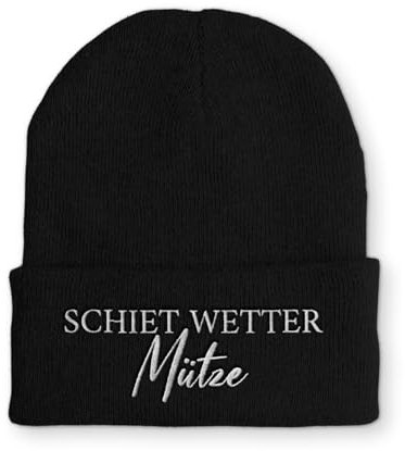 tshirtladen Strickmütze Schiet Wetter Mütze Wintermütze lustige Beanie mit Stick, Farbe: Black