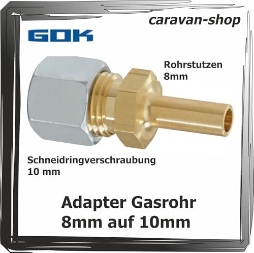 Gas Adapter für Gasrohr 8 auf Gasrohr 10mm Propan Flüssiggas Reduzierung Wohnwagen Wohnmobil