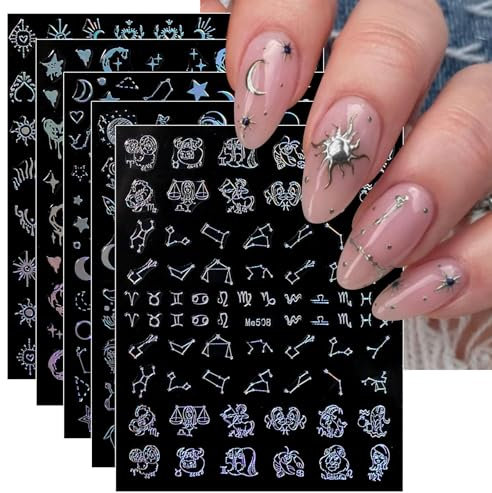JMEOWIO 10 Sheets Constellation Aurora Nail Art Stickers Decals Self-Adhesive Cute Nail Supplies Nail Art Design Decoration Accessories