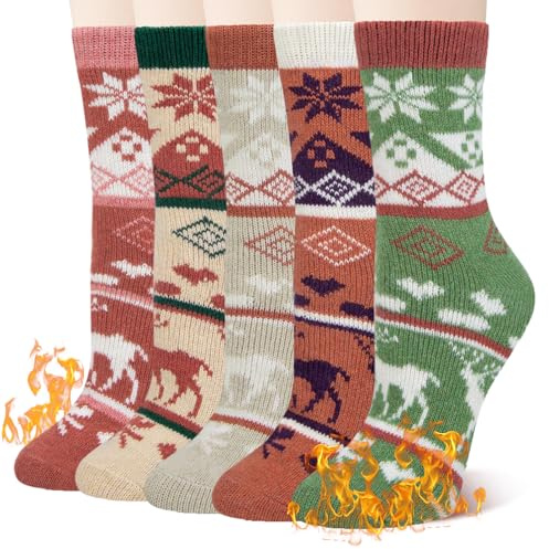 Wostock Chaussettes Chaudes en Laine pour Femmes, Chaussettes Thermiques Grosse Femme, Chaussette Chaude Femme, Multicolore, Taille Unique EU36-41