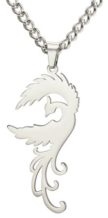 kkjoy Phönix Halskette Edelstahl Mythologische Tier Vogel Anhänger Halskette Phönix Wiedergeburt Amulett Schutz-Schmuck für Frauen Mädchen