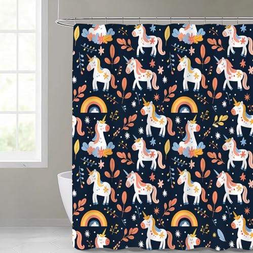 MIEPOS Rideau de douche fantaisie animal et arc-en-ciel pour salle de bain, décoration moderne, rideaux licorne fantaisie, imperméable, cadeau pour adultes et femmes, 183 x 183 cm avec 12 crochets