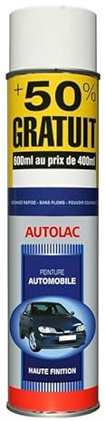 Autolac Peinture Bombe Aérosol Spray de Peinture Toutes Surfaces - Blanc - Brillant - 600 ml - Ref. 973100