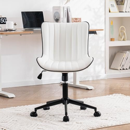 YOUTASTE Bürostuhl Ergonomisch, Schreibtischstuhl Höhenverstellbar, Bürostuhl mit PU-Leder & Rollen, Drehstuhl Wippfunktion, Computerstuhl 136 kg Belastbar, Weiß