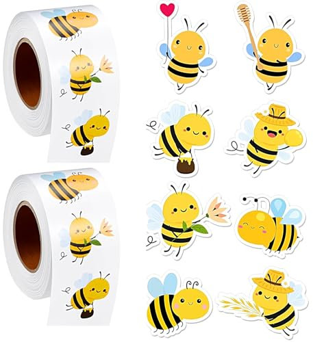 Wondsea 1000er Set Biene Aufkleber,Niedlich Bienen Stickers,Wasserfest & Wiederverwendbar,Ideal für Klassenzimmer Belohnungen,DIY Handwerk,Geschenke für Erwachsene,Kinder