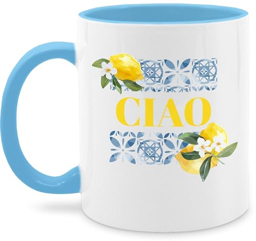 Tasse Tassen 325ml - Statement - Limoncello Ciao | Urlaub Italien | Lebensgefühl | Limoncello-Fans | Urlaubsfeeling Italia - 325 ml - Hellblau - kaffetassen sprüche statements zitrone kaffeetasse