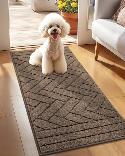 Biscpro Badematte Lang 50x120cm,Waschbarer rutschfeste Fußmatte Wasserabsorbierenden Badezimmerteppich Teppich Läufer Flur,Fussmatte für Hund,Eingang,Flur,Küchen-Latte