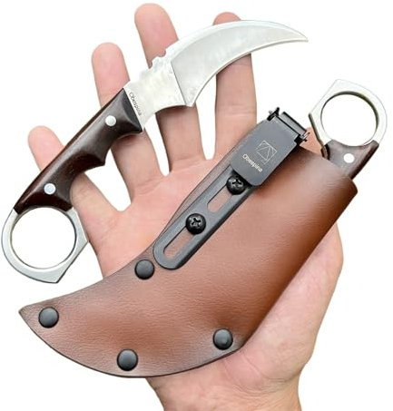 Obespina Couteau Ring Knife, Chasse, Lame Acier D2, Survie, The Classic Karambit, marque française Avec lame Tranchante et Manche en bois, Pour Collection ou Cadeau Homme