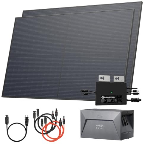 Solarway® - Kit solar para balcón 880 W, acumulador/enchufe 800 W, inversor 800 W, 1,6 kWh, paneles solares Anker Solix 1-440 W, accesorios Envertech & Anker