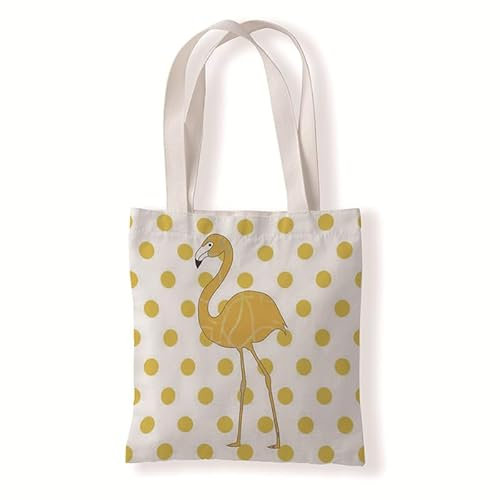 Jutebeutel Flamingo Gelbe Punkte Stoffbeutel Canvas Wiederverwendbare Beuteltasche Damen Kinder Büchertasche Einkaufsbeutel mit Henkeln Stofftasche Waschbar Tote Bag 3 Stück (33x37 cm)