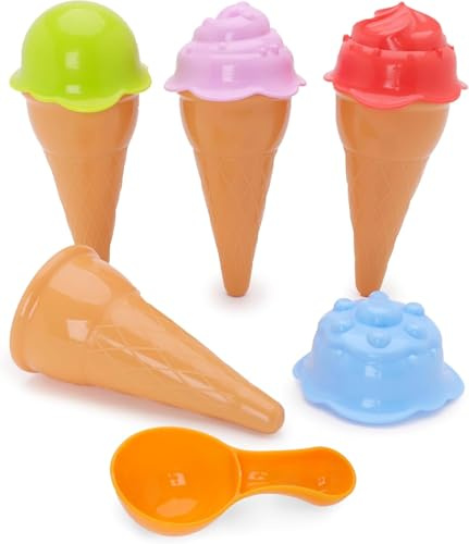 Toyland® 9-teiliges Eiscreme-Spielset – 4 austauschbare Ice Scream-Geschmacksrichtungen, 4 Waffeln und 1 Kugel – Garten- und Strandspielzeug – Küchen-Essen zum Vortäuschen