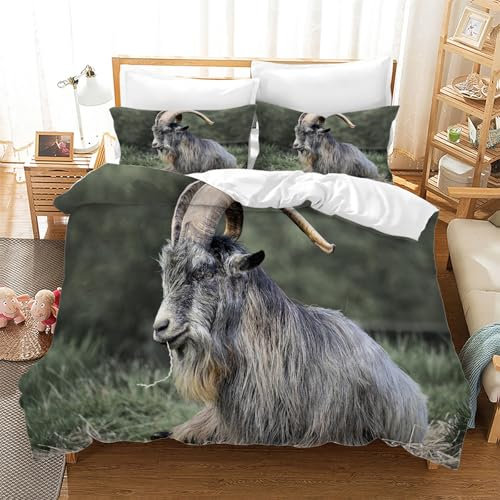 BSYYZQC Bettwäsche 220x200 Ziege Bettwäsche-Sets Tier Bettbezug Weiche Atmungsaktiv Mikrofaser mit Reißverschluss und 2 Kissenbezüge 80x80 für Erwachsene Geeignet