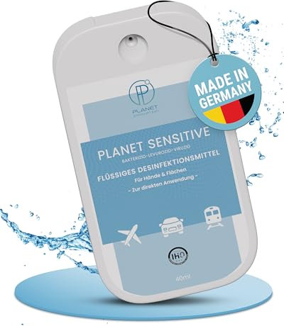 Planet Sensitive® - Desinfektion to Go (40 ml) | Alkoholfrei & kompakt für Reisen, Hände und mehr | Gegen Bakterien, Viren wie Herpes, Corona, Influenza, Hanta | Made in Germany | Sprayer