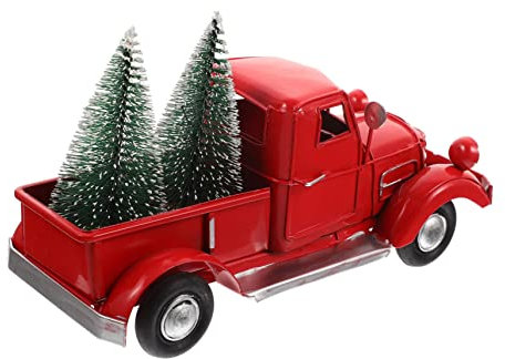 Zerodeko Auto Mit Weihnachtsbaum Deko Weihnachtsdekoration LKW Modell Aus Metall Mit Weihnachtsbaum Nostalgisches Auto Für Die Weihnachtszeit Ideales Für Sammler Und Dekoration Im Innenbereich