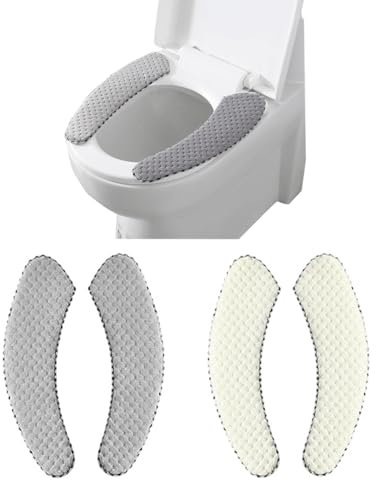 2 Pairs of Plush Toilet Seat Covers, Stick-On Toilet Seats, Winter Toilet Seats, Toilet Accessories