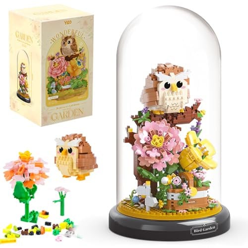 HGRGHH Klemmbausteine Blumen Eule, 1123 Stück Mikroblume Bausteine Eule Blume Bausteine Set mit Staubdichter Kuppel & Basis, Geschenk für Mädchen Jungen Kinder Erwachsene 6-12+ Jahre