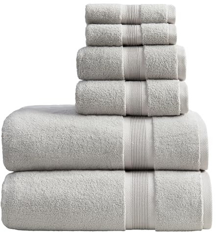Springtree Home Luxuriöses Bambus-Badetuch-Set, 6-teilig, 35 % Bambus-Viskose, 65 % Baumwolle, saugfähige, schnell trocknende Handtücher für Badezimmer, Oeko-TEX Standard 100 Baumwolle, Grau