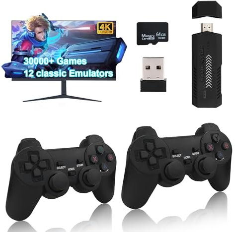 NexusPulse Consola de juegos vintage con más de 30000 juegos precargados, compatibilidad HDMI 4K, controladores inalámbricos duales de 2.4 GHz, fácil de conectar y usar