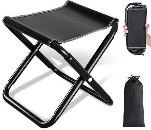 Klapphocker Camping Hocker 200kg (440lbs) - 30cm Hocker Klappbar, Tragbarer Klapphocker Faltbar mit Aufbewahrungstasche, Campinghocker für Angeln, Reisen, Wandern, Grillen, Garten, Strand, Schwarz