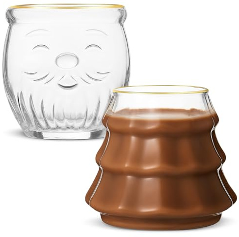 Singhoow 2 Pcs Christmas Tree and Santa Claus Clear Glass Mug with Gold Rim Cute Christmas Creative Drink Glasses Coffee Tea Milk Juice Mug Cup for Xmas Holiday Party Supplies