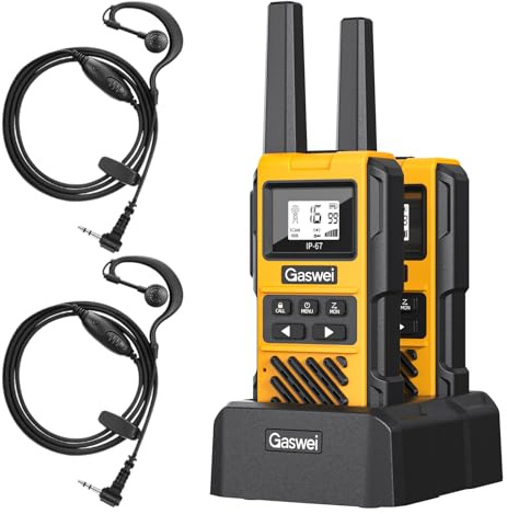 Gaswei G1Pro Walkie-Talkie Wasserdicht Große Reichweite mit Ohrhörern | PMR446 Funkgerät,16-Kanal,Wiederaufladbar per USB-C, VOX-Freisprech, Handfunkgerät für Outdoor & Baustelle(2er Set, Gelb)