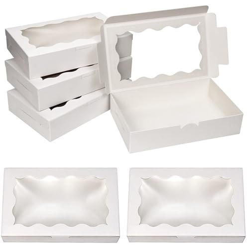 25 Stück Kraftpapier Bäckerei Box mit Sichtfenster, 18X11X4CM, Weiß
